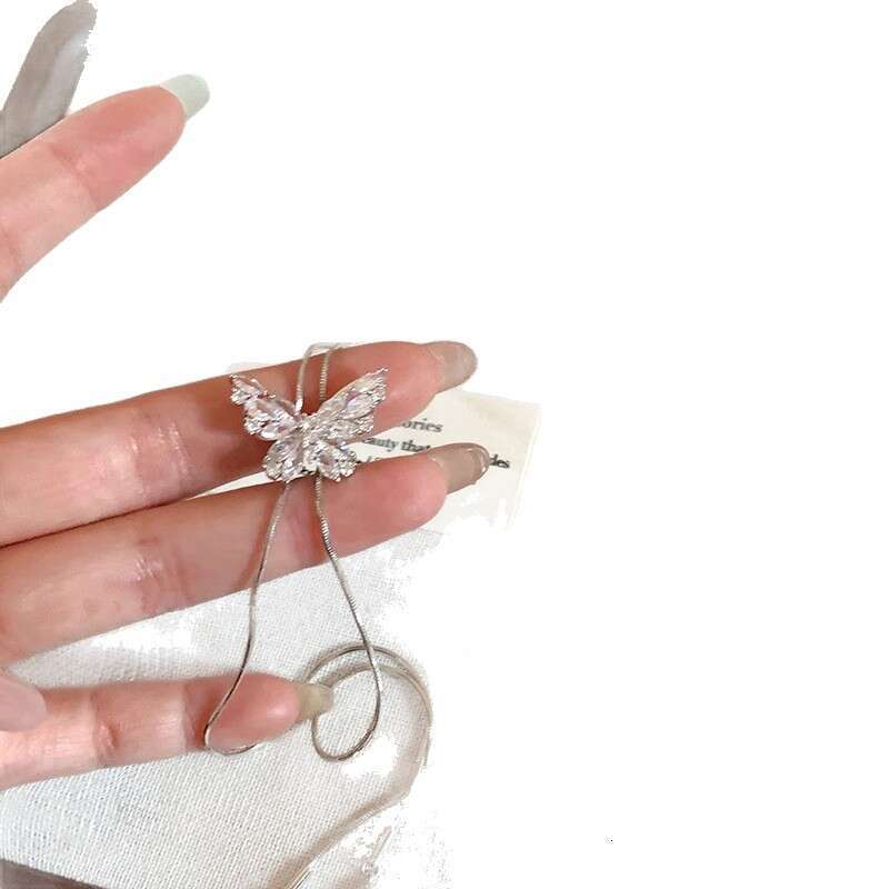 sier Butterfly Long Tassel Necklace for Women New Style Pull-out Clavicle Chain Unique Temperament Versatile Jewelry
