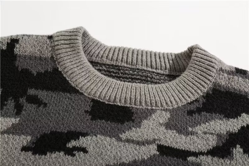 Fashion American Style Striped Camouflage Sweater Men Long Sleeve Spring Autumn Designer Sweater Pullover Casual Loose Round Neck High-end Knitwear