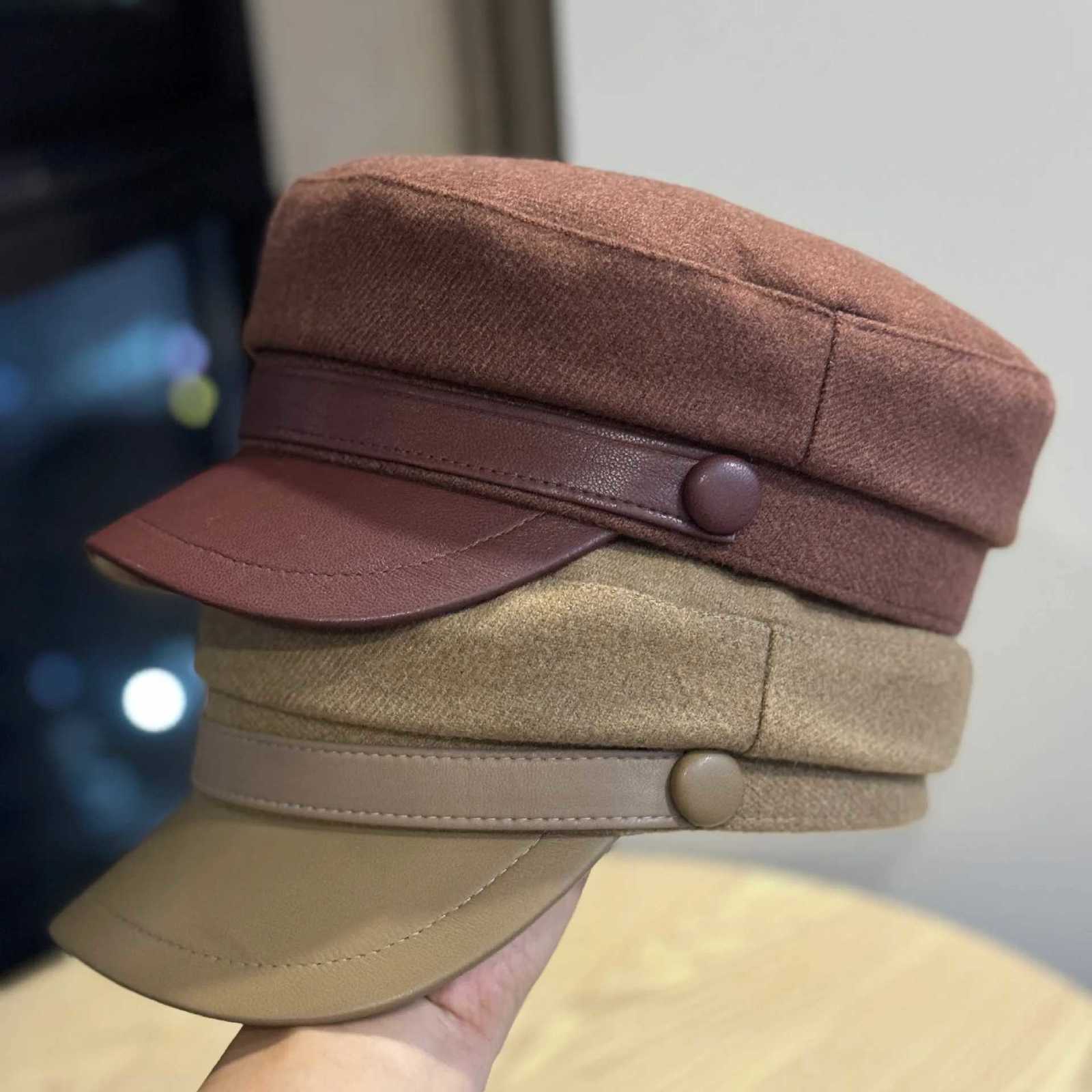 2025 Retro Wens Octagon Hat PU Leather Wool Blend Newsboy C British Style Winter Beret Y251025