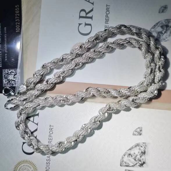 Hip Hop VVS D Color Moissanite Jewelry Women Necklace Men Cuban Link Iced Out Tennis Rope Chain S925 Silver Chain Necklace