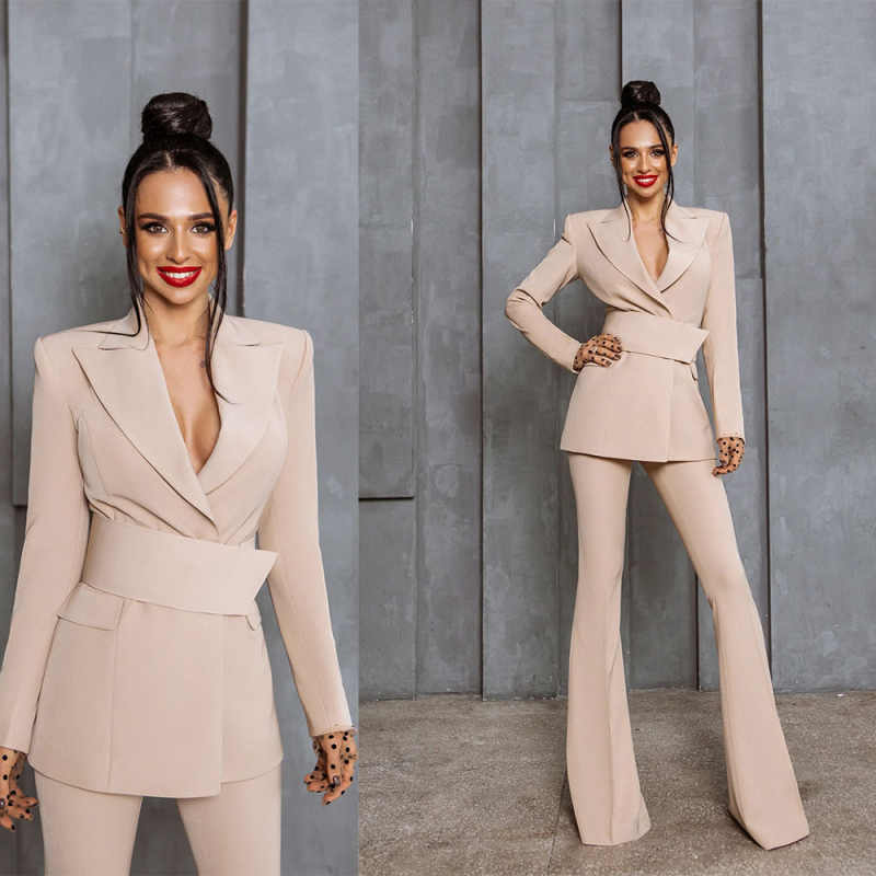 Designer Women Suit 2 Pieces Jacket Pants With Belt Party Prom Special Occasion Customized Size