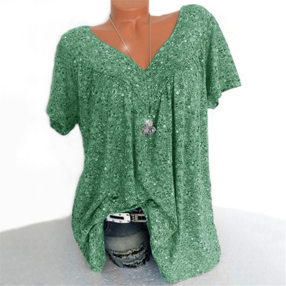 New Women's Fashion 2025 Summer V-neck Loose Short Sleeve Printed T-shirt