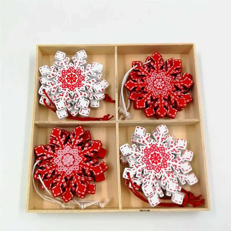 New 12pcsSet Christmas Decoration Pure Wood Pendant Elk Bell Snowflake Stars Wood Pendant Christmas Tree Pendant Decor Supplies C251024