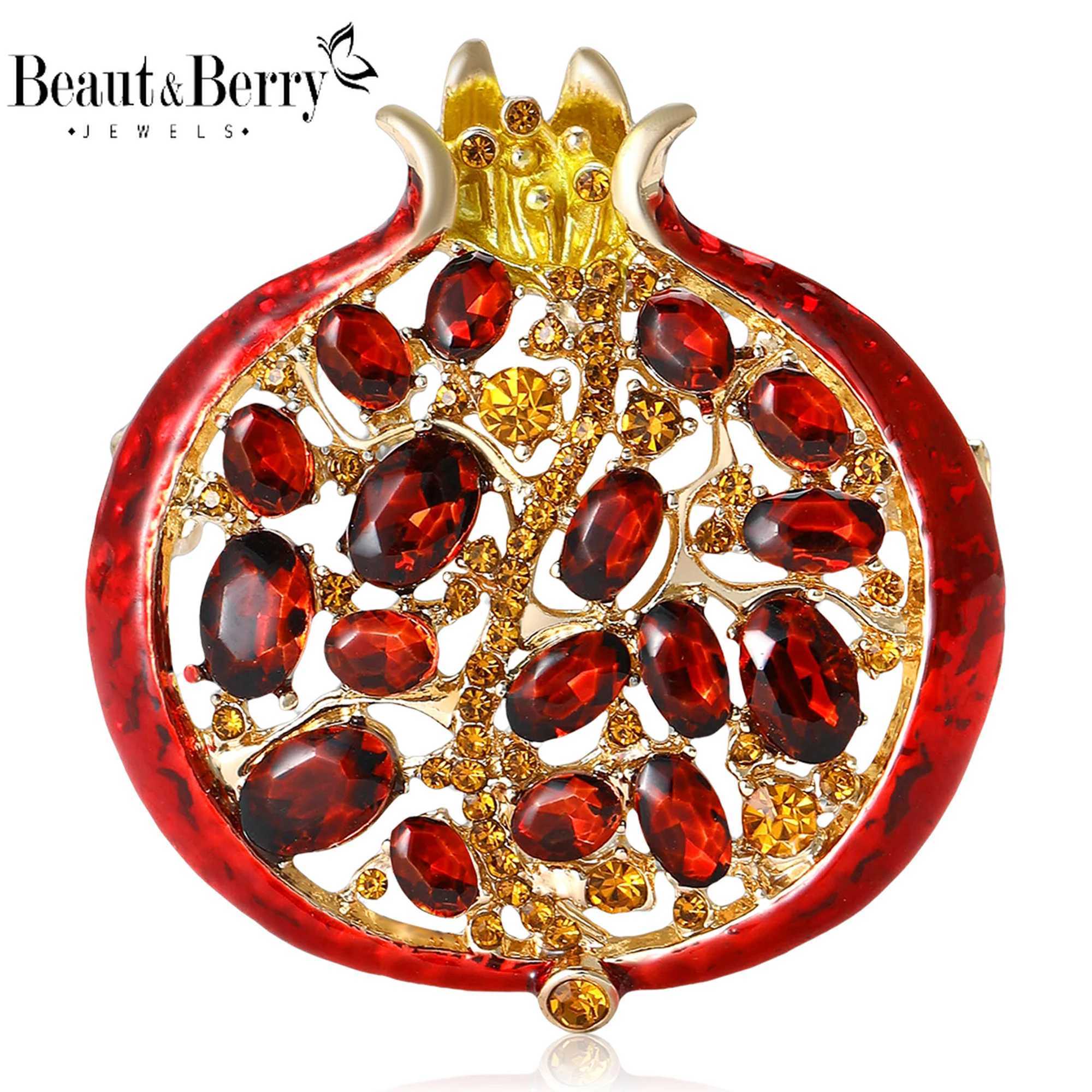 BeautBerry Luxury Rhinestone Pomegranate Brooches for Women Enamel Fruit Plant Pins Casual Party Accessories New Gifts Friends J251115