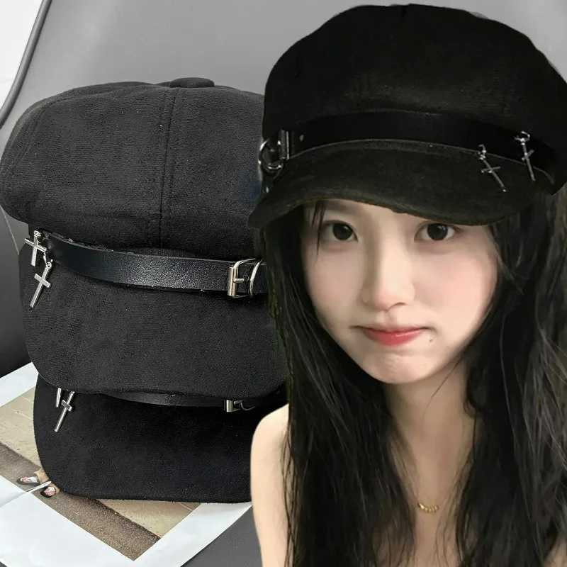 Harajuku Berets Cs for Wen Gothic Lolita Hat Wen Men Y2K Punk Style Beret Metal C Streetwear Fashion Harajuku Y2k C Y251025