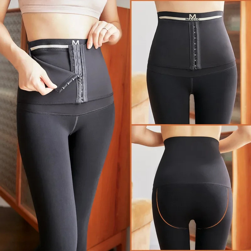 High Waist Thickened Fleece Womens Leggings Three Buttoned Slimming Butt Lifting Integrated Pants Autumn Winter plus Size 251018