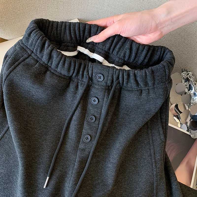 Fleece Sweatpants Women Fashion Streetwear Baggy Joggers Korean Drawstring Wide Leg Pants Winter Casual Straight Trousers NewT251025