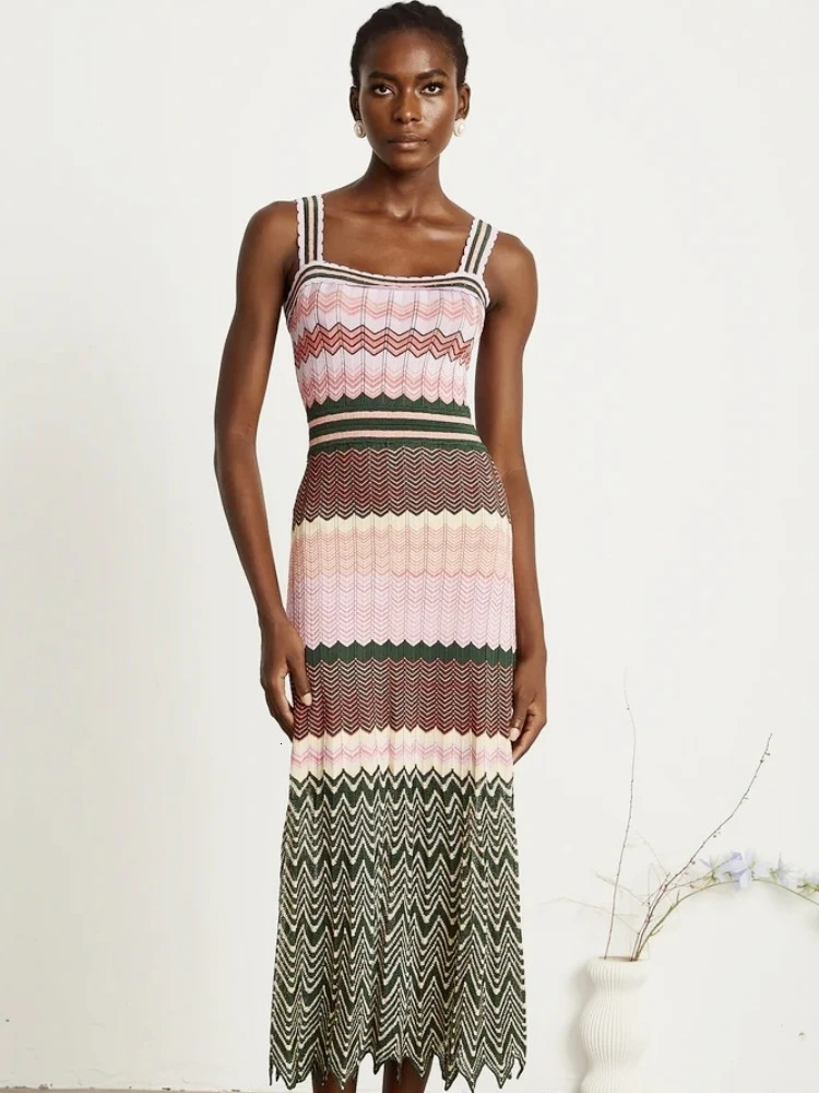 Knitted Dubai Arab Long Maxi Women Elegant Sleeveless Vintage Dresses Vacation Wear Trendy Boho Dress 251022 C260312