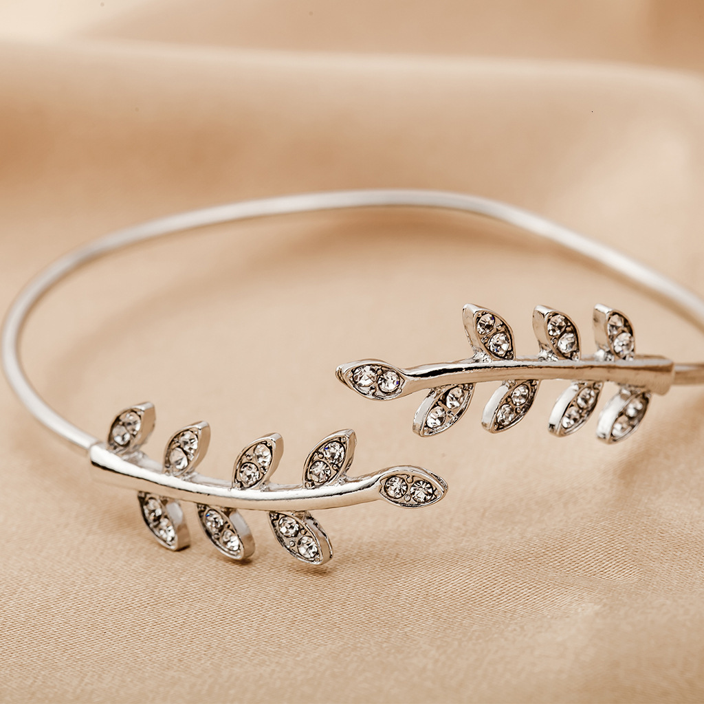 Korean Style New Minimalist Fashion Inlaid Dia Open Geometric Leaf Bracelet Women's Jewelry