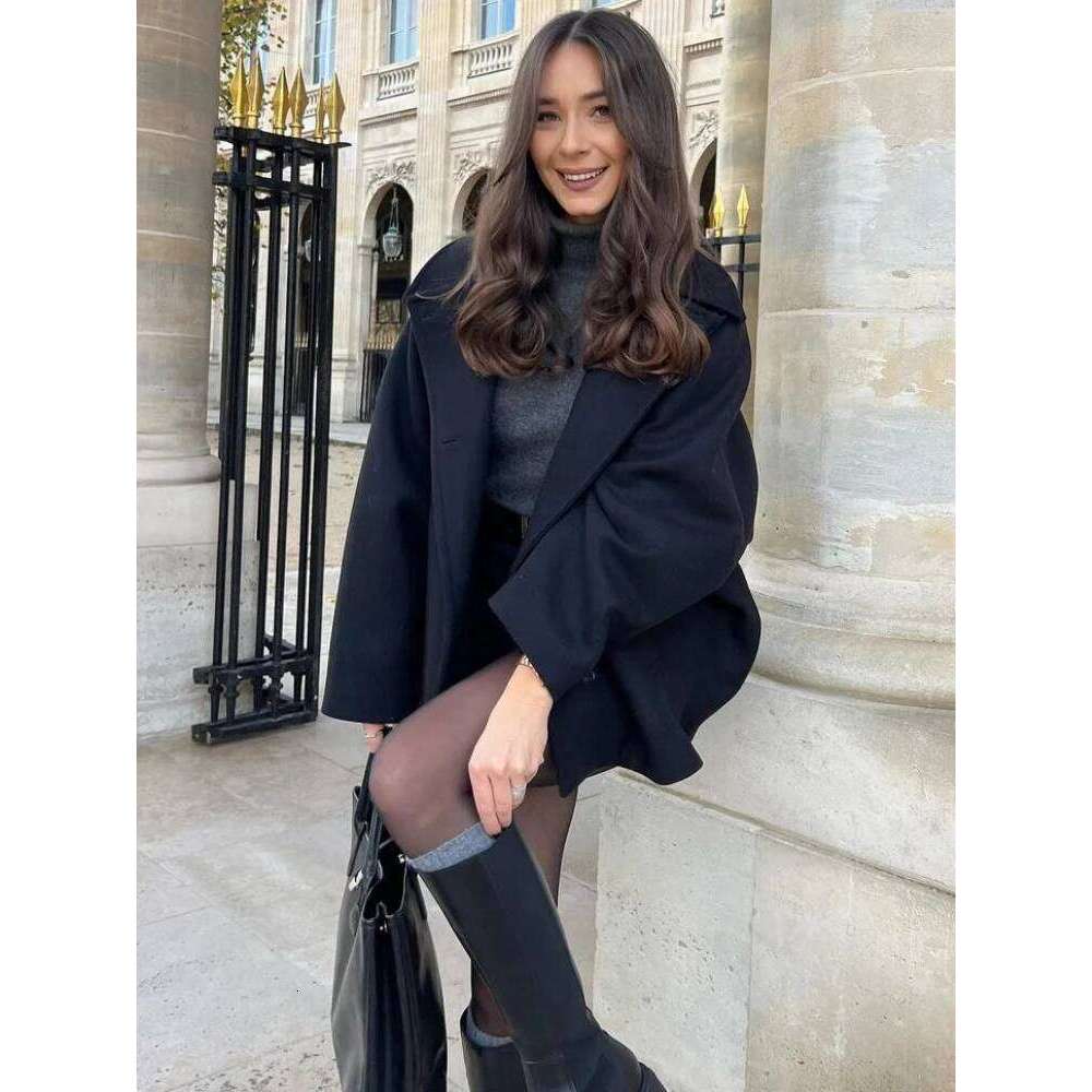 Women S Oblique Button Loose Batwing Sleeve Jacket Lapel Double Pocket Warm Solid Vintage Outerwear Fall Winter Coat
