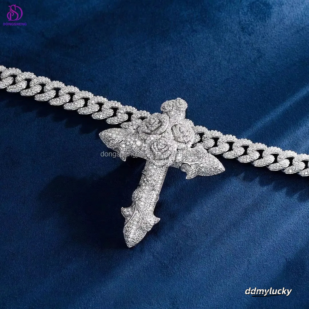 Name Personalized Make Pass Tester Iced Out Vvs Dia Moissanite Cross Pendant Rapper Custom Character For Men V2 Ddmylucky