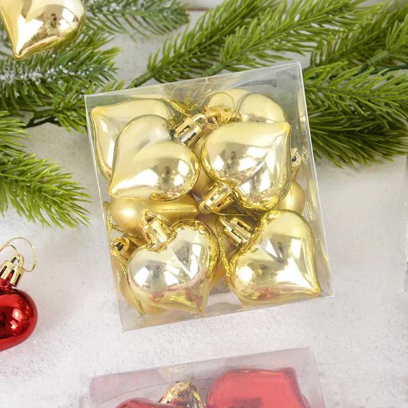 12Pcs Christmas Pendant Star Heart Shape Hanging Ornaments Xmas Tree Ball Decor Christmas Party Decoration Navidad New Year 2025 C251024