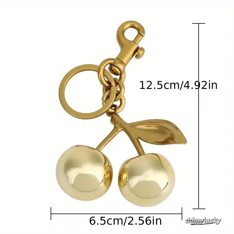 Golden Cherry Keychain For Women And Men, Fashionable Glitter Keyring Fruit Pendant Bag Accessory Ddmylucky