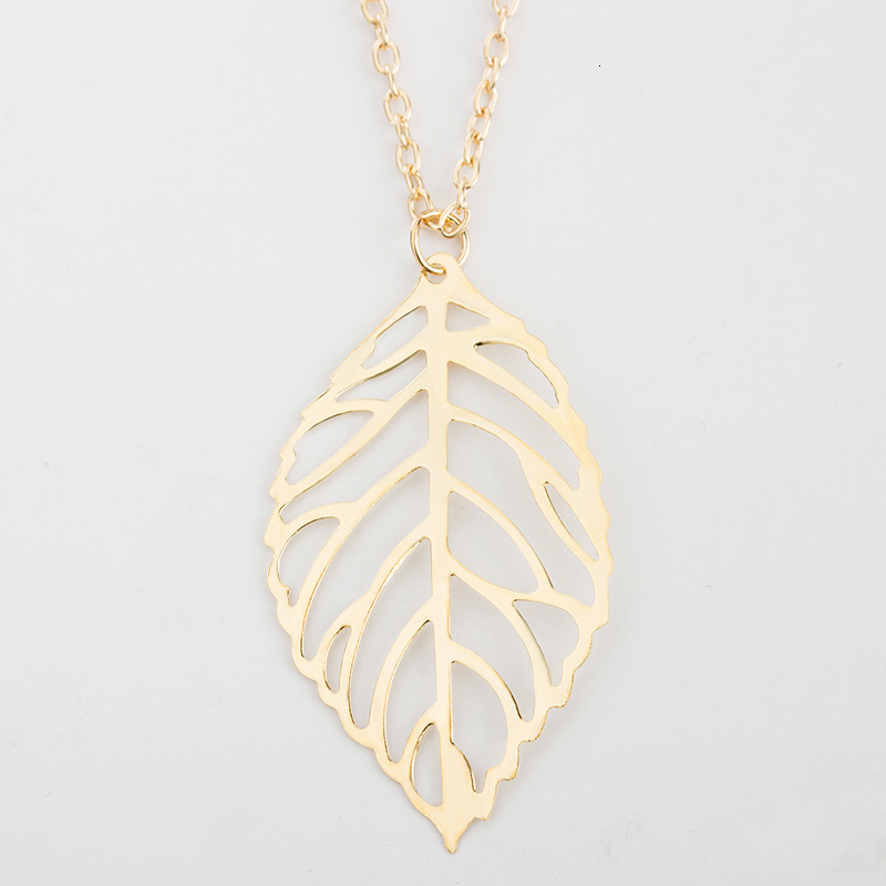 Forest Style Metal Colorful Hollow Leaf Necklace Simple Versatile Collarbone Chain