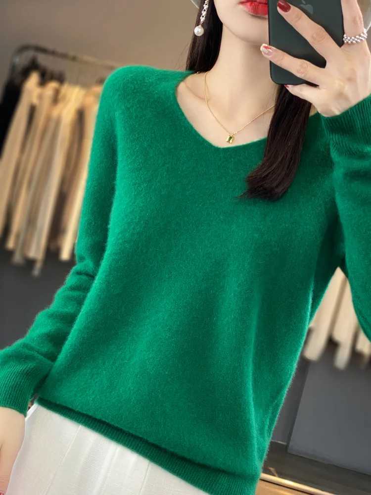 Aliselect Fashion 100 Merino Wool Women Sweater VNeck Long Sleeve Basic Jumper Spring Autumn Winter Clothing Knitwear TopsT251025