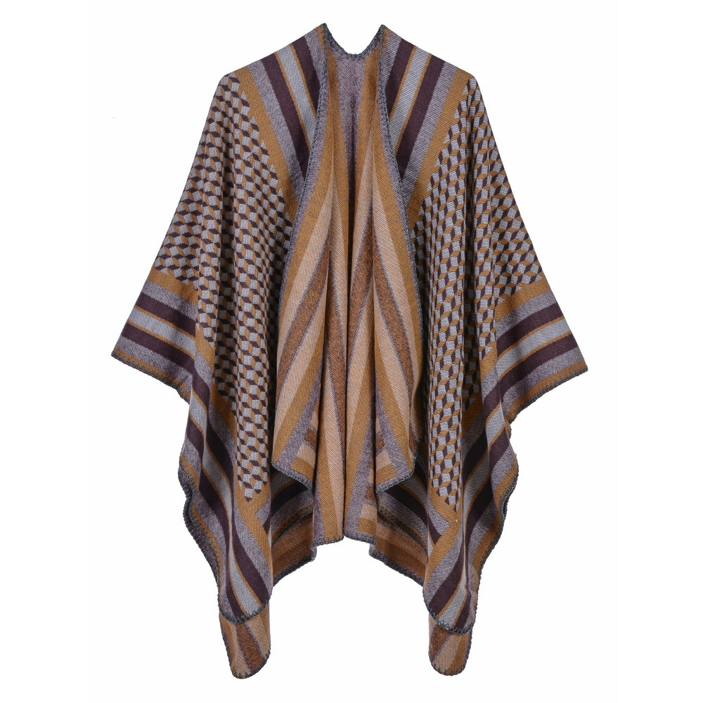 Imitation Cashmere Split Scarf Fashion Border Striped Oversized Womens Air Conditioning Shawl Cape