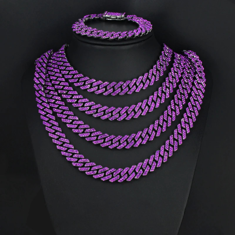 Arrival HipHop Men Women Cuban Chain Necklaces Black Color Plated Purple Rhinestone Necklace Fashion Jewelry Rappers Gifts 251013