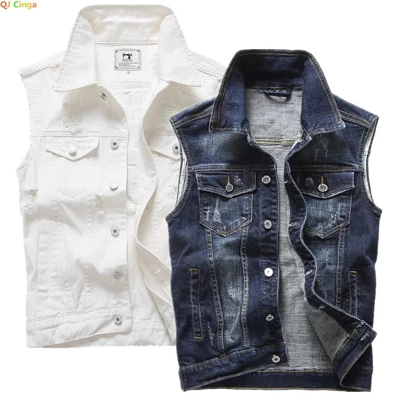 Mens Sleeveless Denim Jacket Single Breasted Lapel Vest Coat Blue Gray Black Top Asia Size M5XL 251017