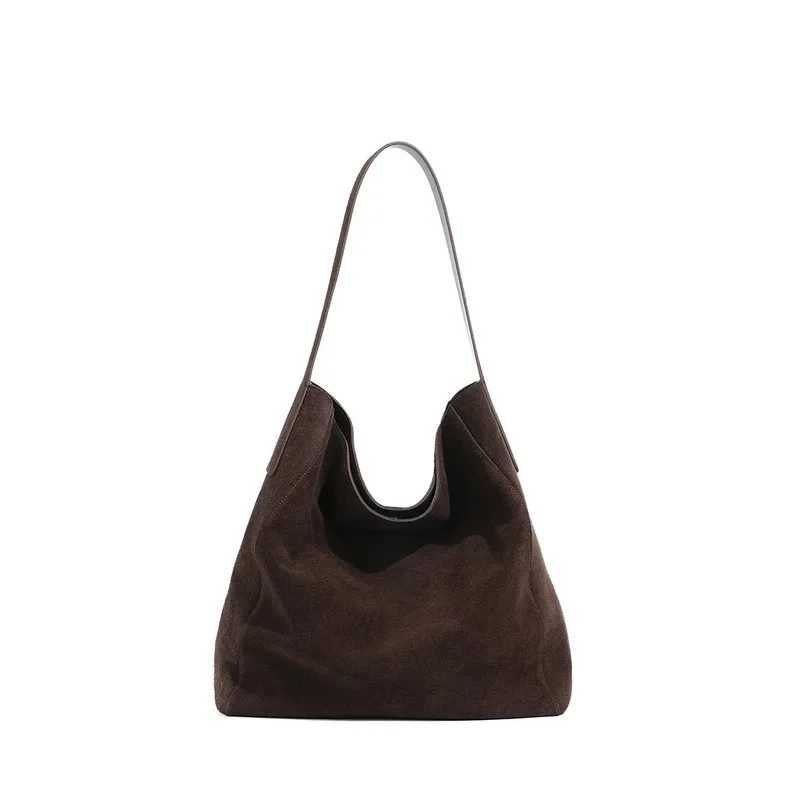 New suede velvet underarm tote bag for autumn and winter Simple large capacity first layer frosted cowhide handbag shoulder bag Z251024
