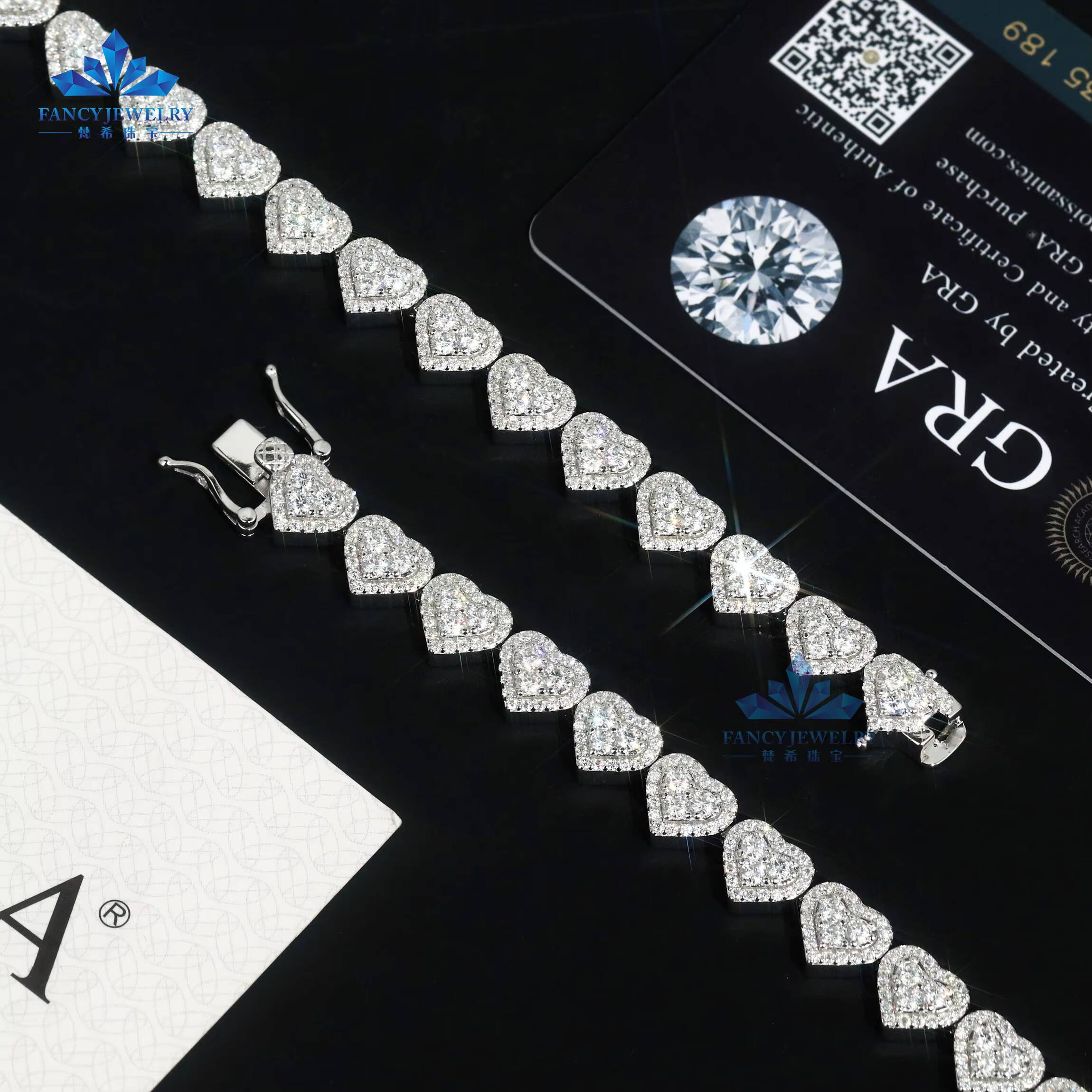 Wholesale Price Sterling Silver 925 Iced Out Vvs Moissanite Fine 8mm Hip Hop Jewelry Heart Cuban Link Bracelet for Women