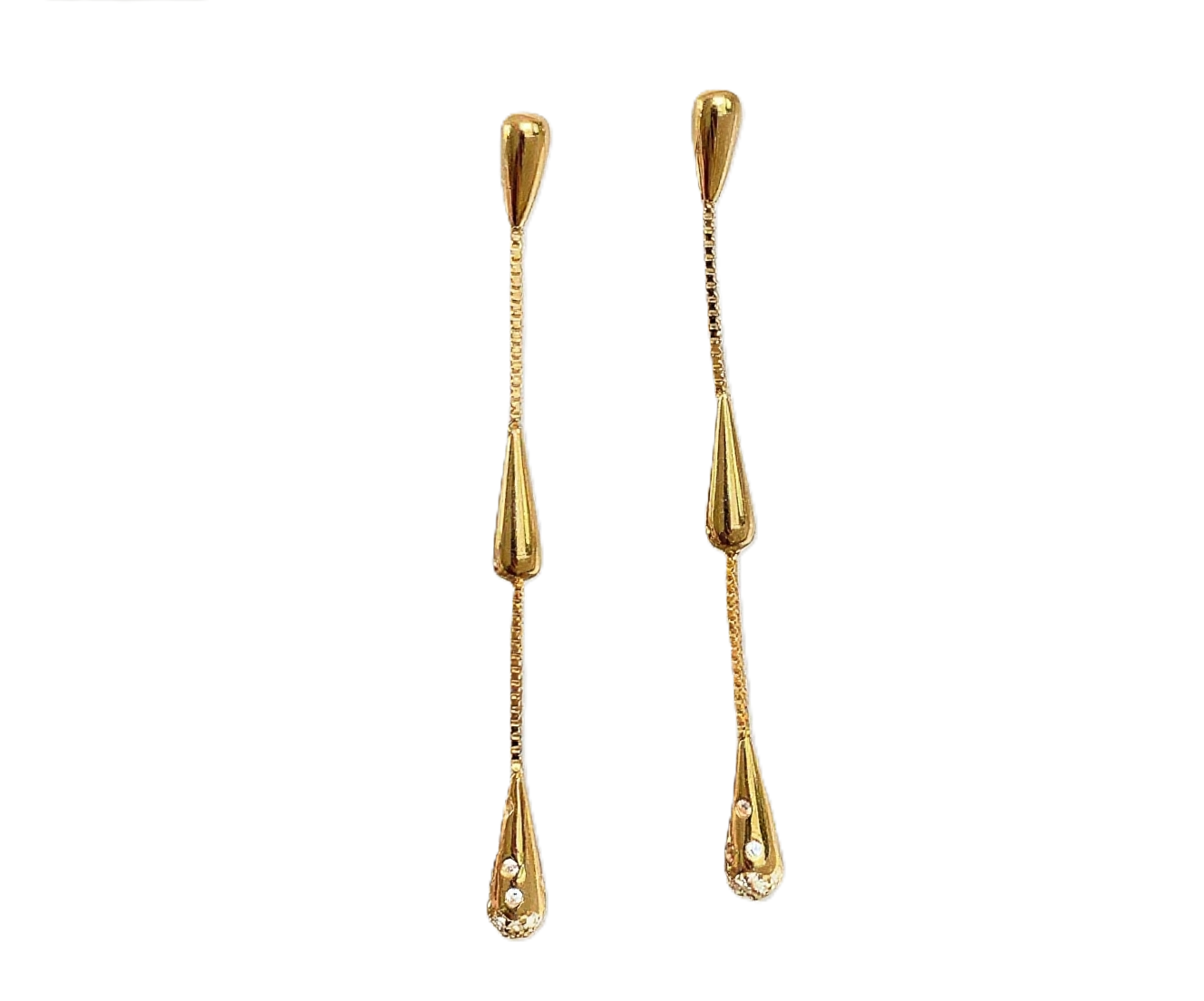 TaiYang New Gold Teardrop Fringe Earrings, Titanium Steel Lightweight Statement Ear Threads for Women