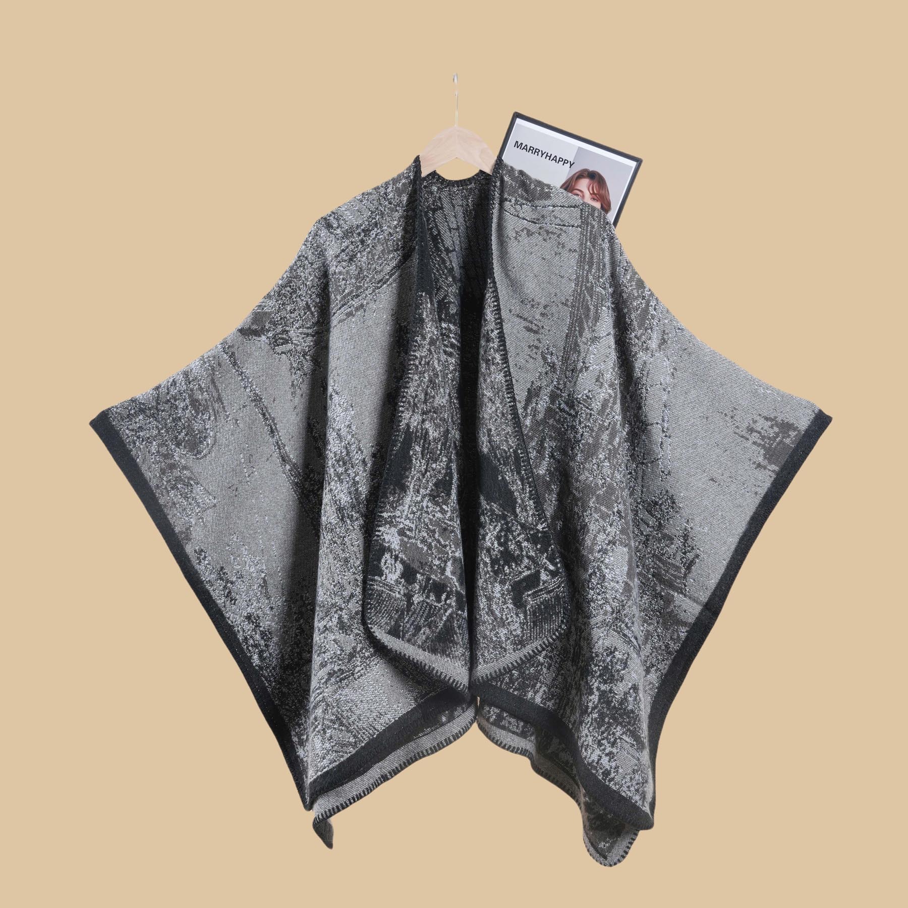 New Oriental Aesthetic Ink Painting DoubleSided Thickened Warm Shawl for Women Autumn and Winter HighEnd Feel Photo Shawl Cape