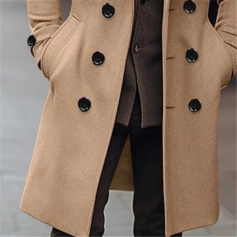 Autumn Winter Mens Woolen Coats Business Casual Fashion Double Breasted Long Woolen Trench Male England Style Wool Blends CoatT251025
