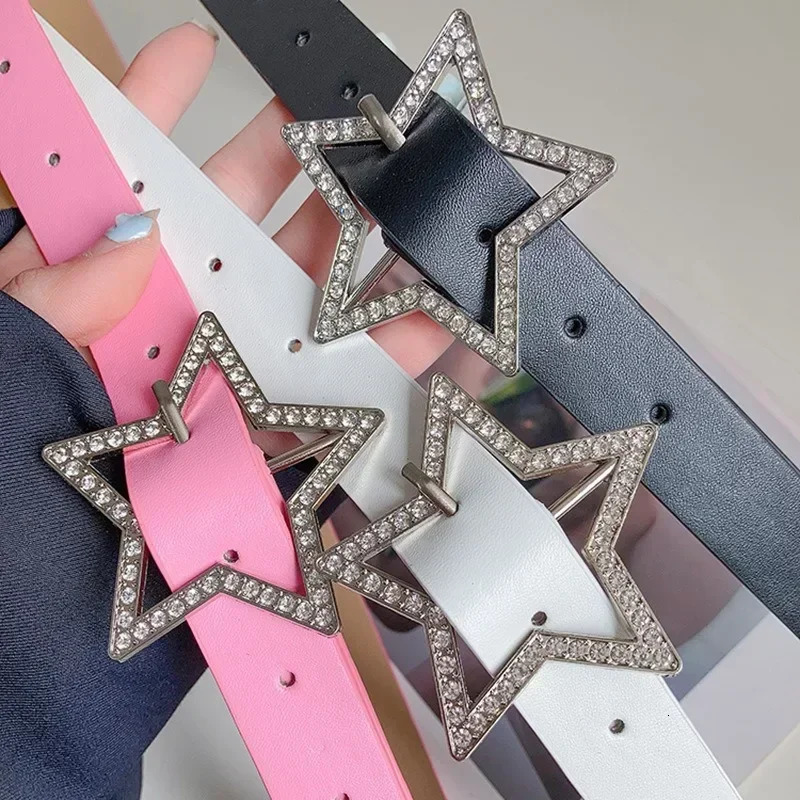 Y2K Star Buckle Belt Pink Leather Elastic Binding Embellished Waistband Sparkling Rhinestone Retro Bride Decoration Accessories 251024
