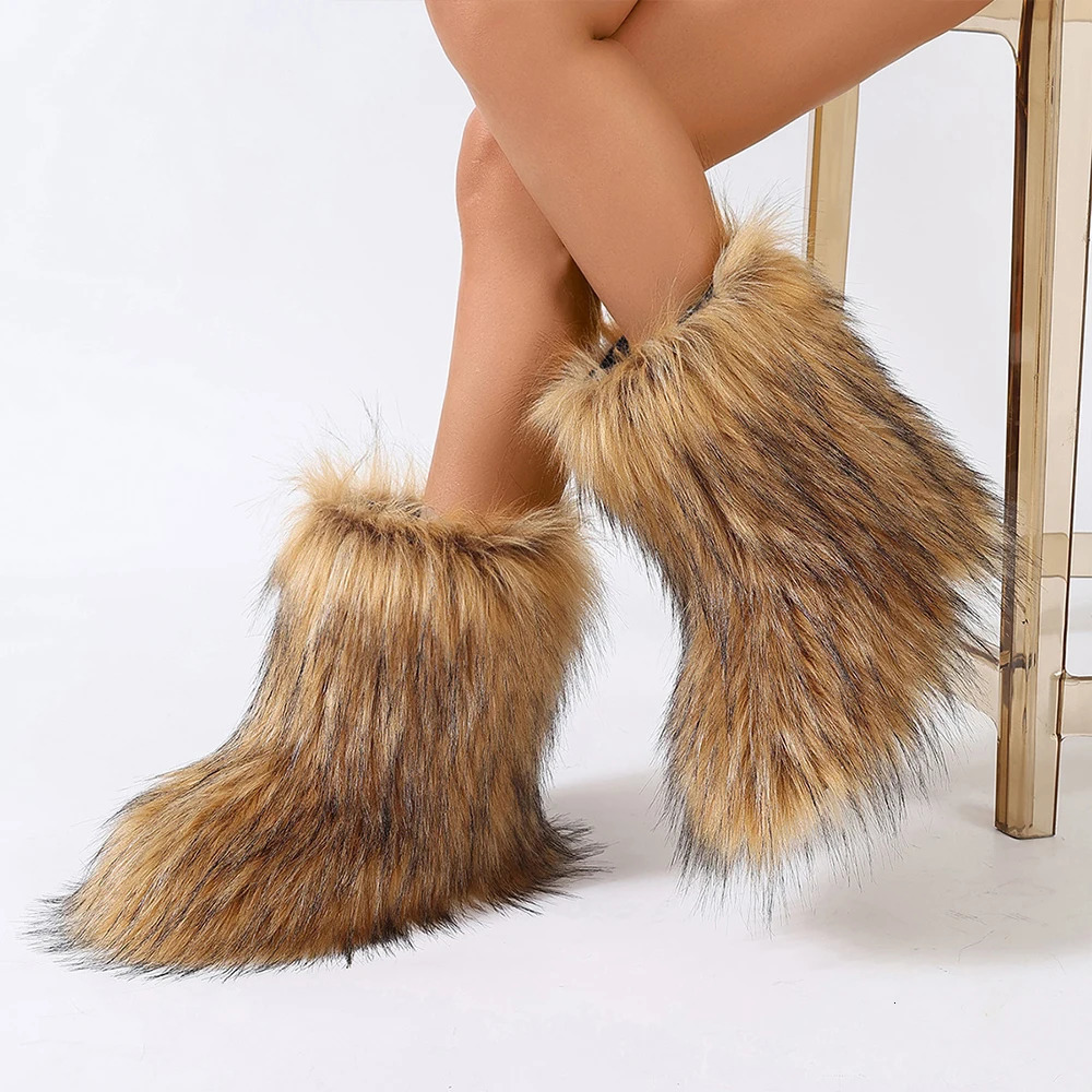 Womens Furry Tall Winter Boots Warm Snow Boots With AntiSlip Sole 251023