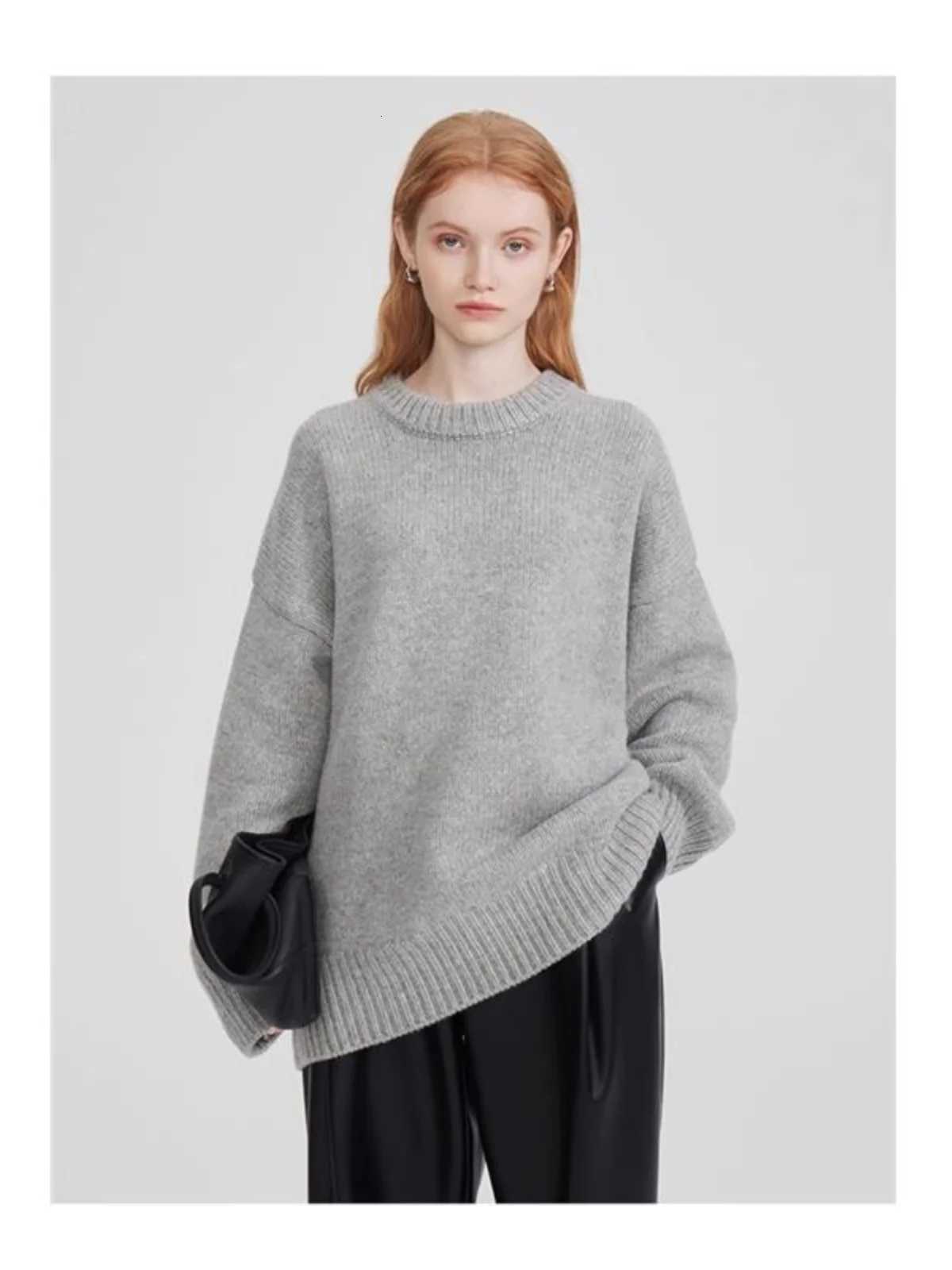Autumn and winter round neck mountain cashmere sweater ROW wind loose lazy sweater long sleeve thick sweater top womanT251025
