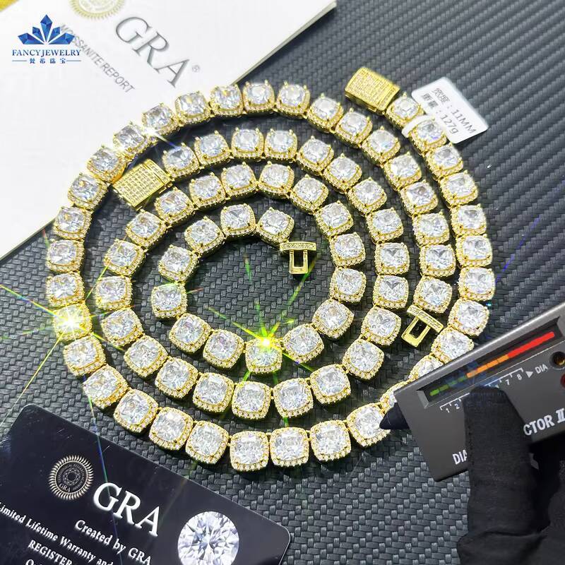 Luxury 14K Real Gold Heavy Moissanites Tennis Necklace Hiphop Jewelry for Men Pass Diamond Test for Weddings