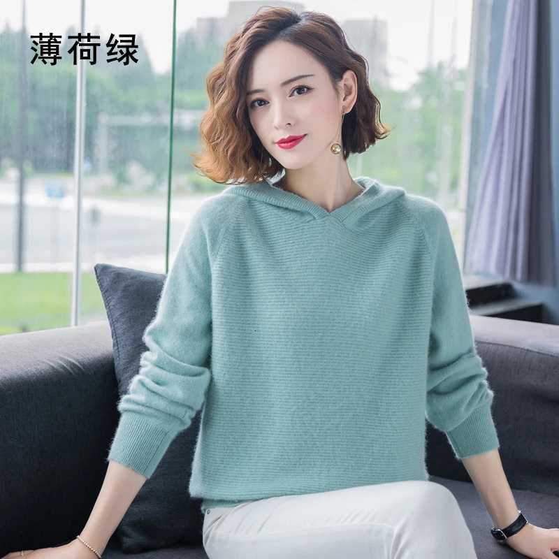 2025 Spring Winter 100Pure Mink Cashmere Sweater Women Knitted Hooded Warm Ladys Grade Up Jumpers and Pullovers Soft Warm TopsT251025