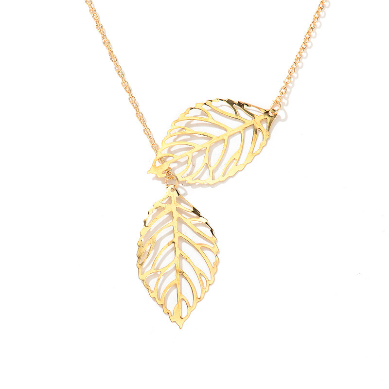 Forest Style Metal Colorful Hollow Leaf Necklace Simple Versatile Collarbone Chain