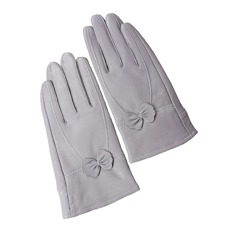 Genuine leather gloves winter womens sheepskin insulation thickened and plush thin Haining butterfly Korean version split 251023