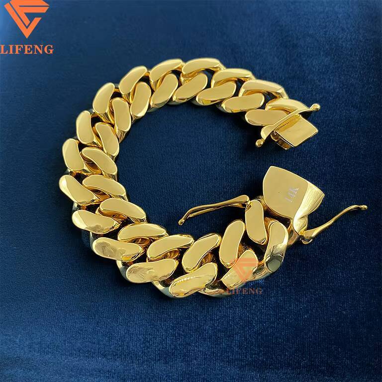 14k Gold Plated 20mm Big Miami Cuban Link Bracelet Chain Luxury Cuban Men Gold Bracelet Necklace Hip Hop Jewelry