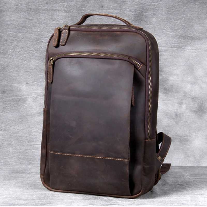 Vintage Crazy Horse Genuine Leather Backpack Men Backpack Laptop Leather Daily Bagpack Male Rucksack Trave Hiking Knapsack Large W251025