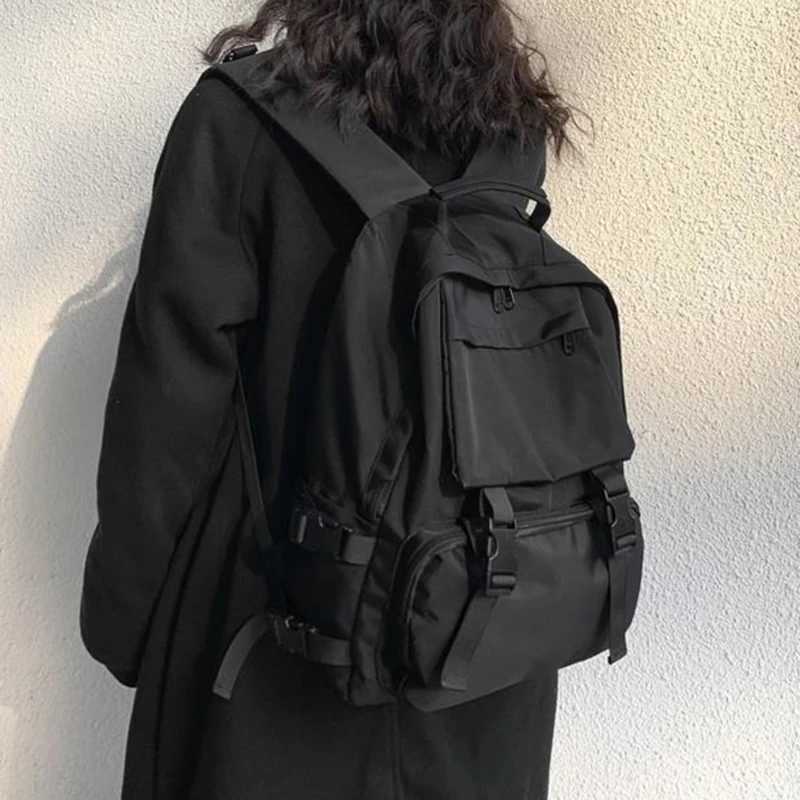 Large Capacity Black Backpacks For Men Women Travel Bag Solid Harajuku Student Schoolbag Backpack Unisex Bags High Street W251025