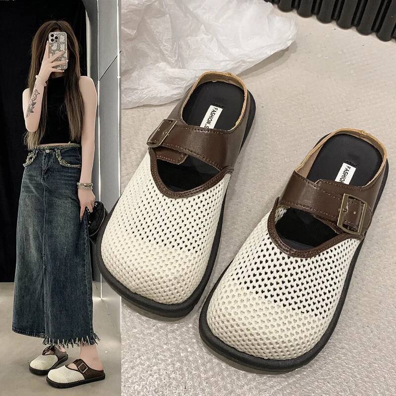Mesh Flats Slippers Sandals 2024 Slides spring autumn New Outdoor Fashion Cusual Soft Sole Dress Women Shoes Zapatos Mujer ddmythur