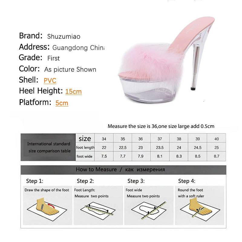 Shuzumiao Shoes Women Fur Sexy High Heel Slippers 15cm Fine With Waterproof Plartform Sandals Crystal Shoes Wedding Banquet 251023