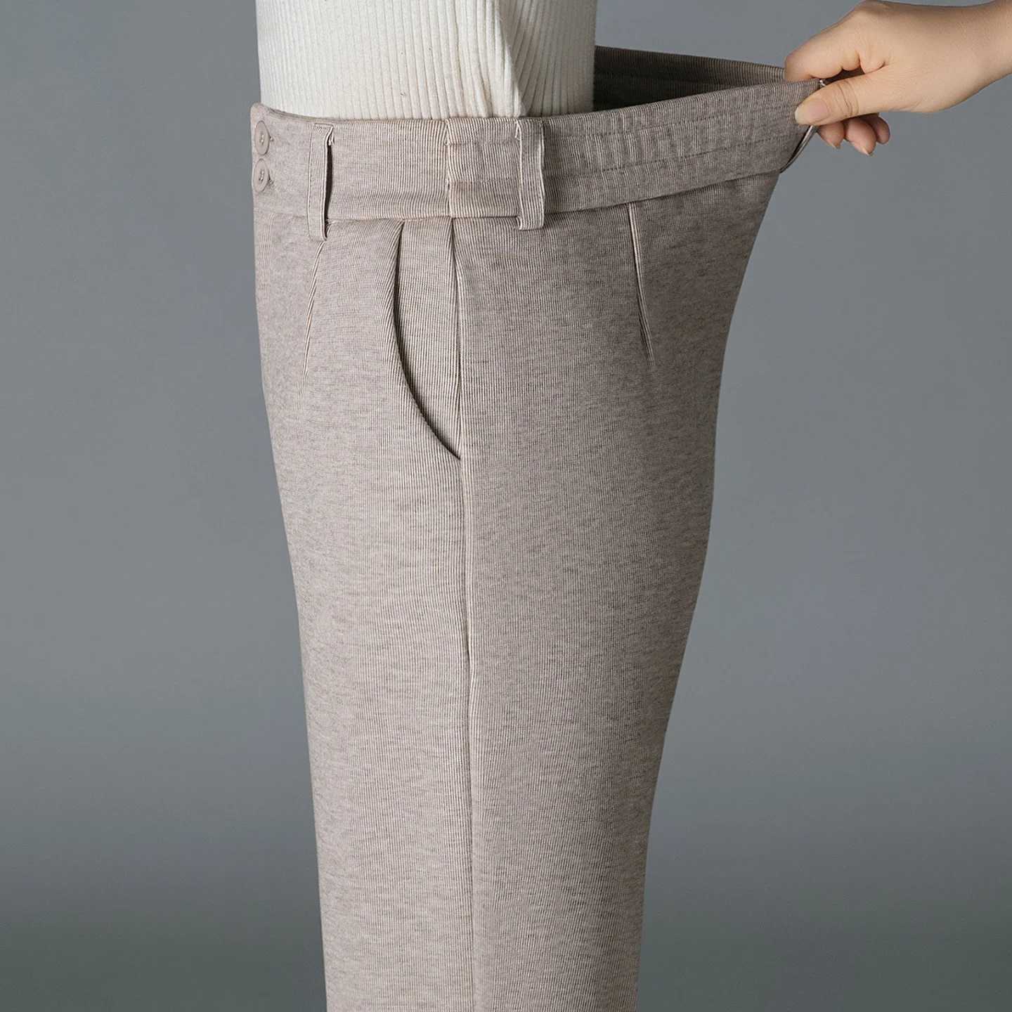 New Autumn Winter Fashionable Versatile Plus Plush Thick Warm Straight Leg Pants WomenS Casual High Waisted Wide Leg TrousersT251025