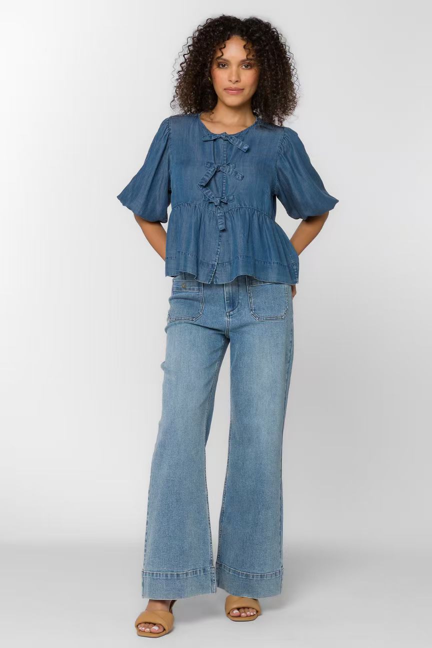 Designer's premium women's denim Peplum top - Lamont Calva top, an ideal choice for casual and daily wear, a must-have for eco-friendly and 