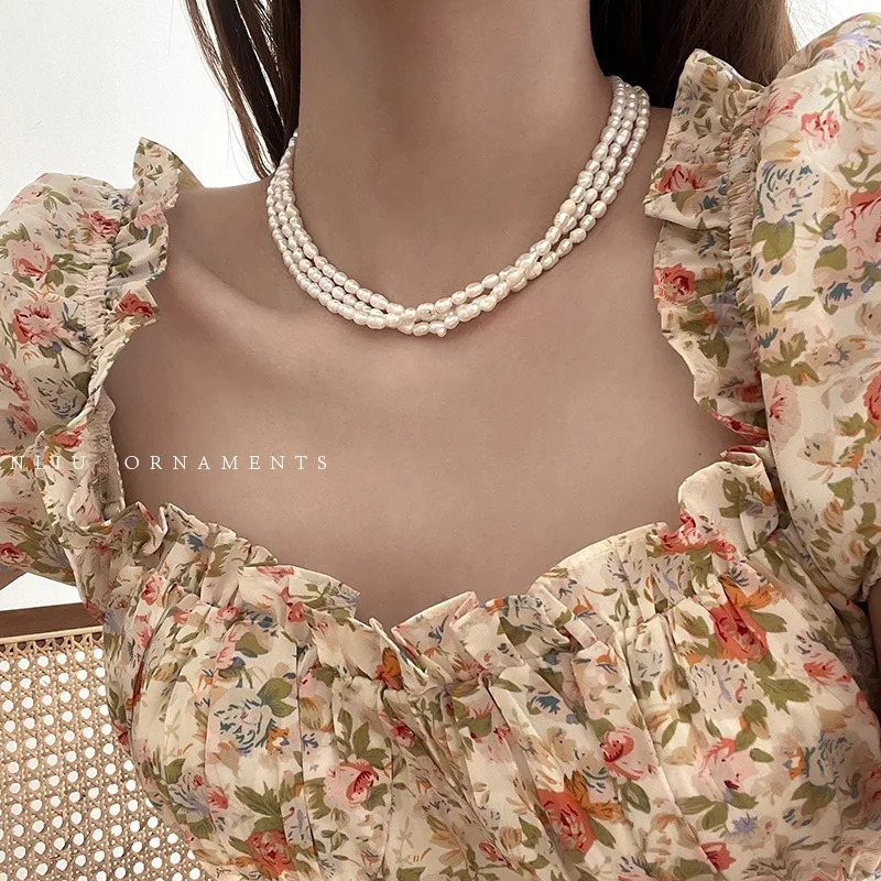 Sell 100 Natural Baroque Freshwater Pearl 14K Gold Filled Female Three Layers Chokers Necklace Jewelry Chains Gifts 251016