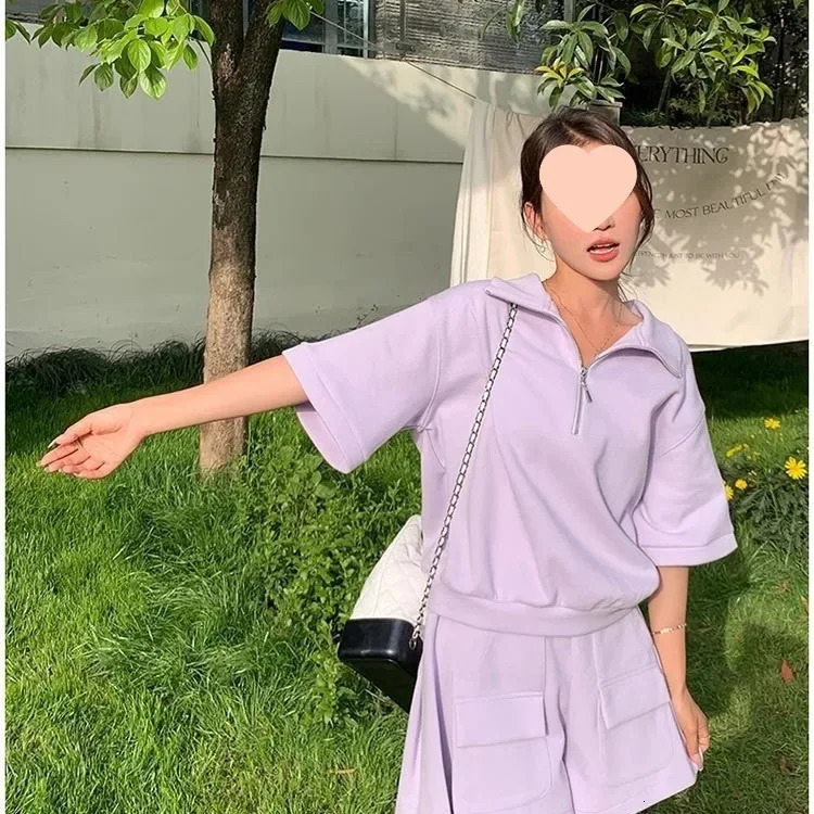 Fashionable Sportswear Set Loose Fit Short Sleeve Cotton Blend Fabric Korean Style Summer Outfit Two Piece Suit for Women 251020