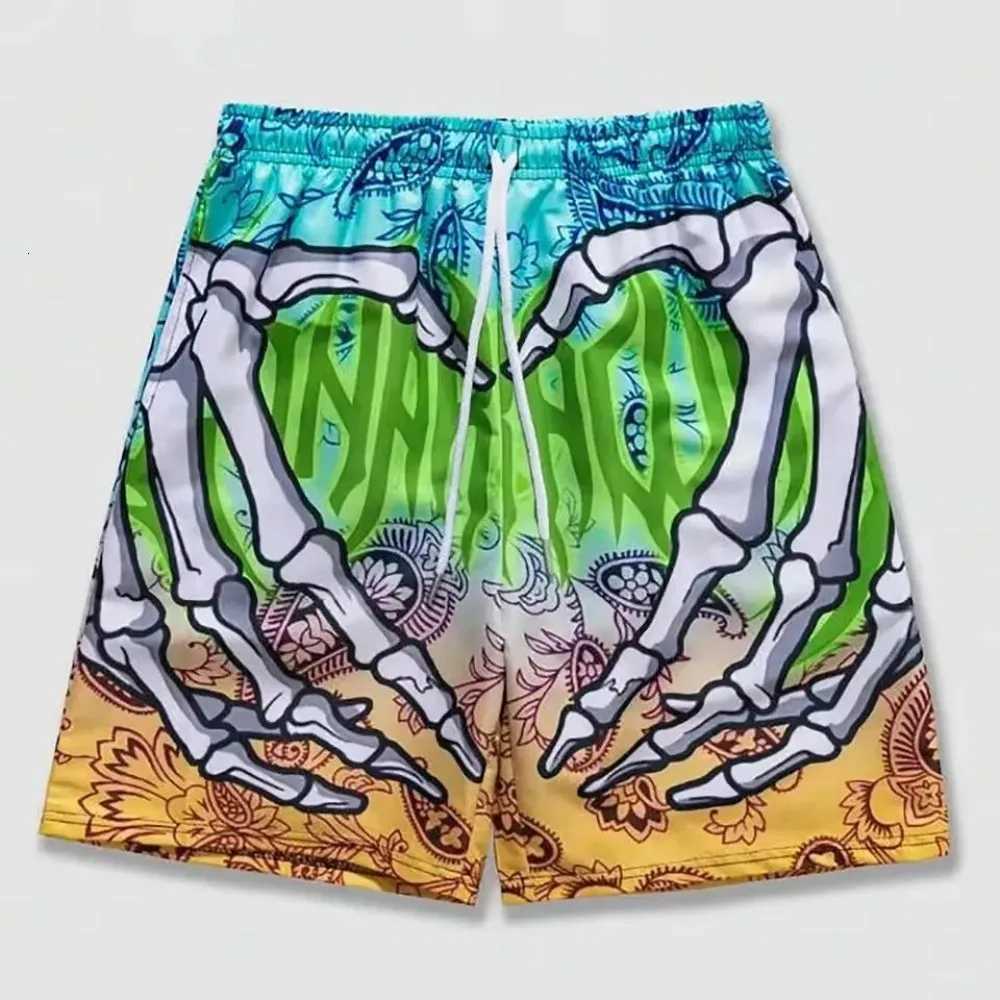 Mens summer skeleton hand element printed quick drying breathable shorts suitable for outdoor casual wearXJ251025