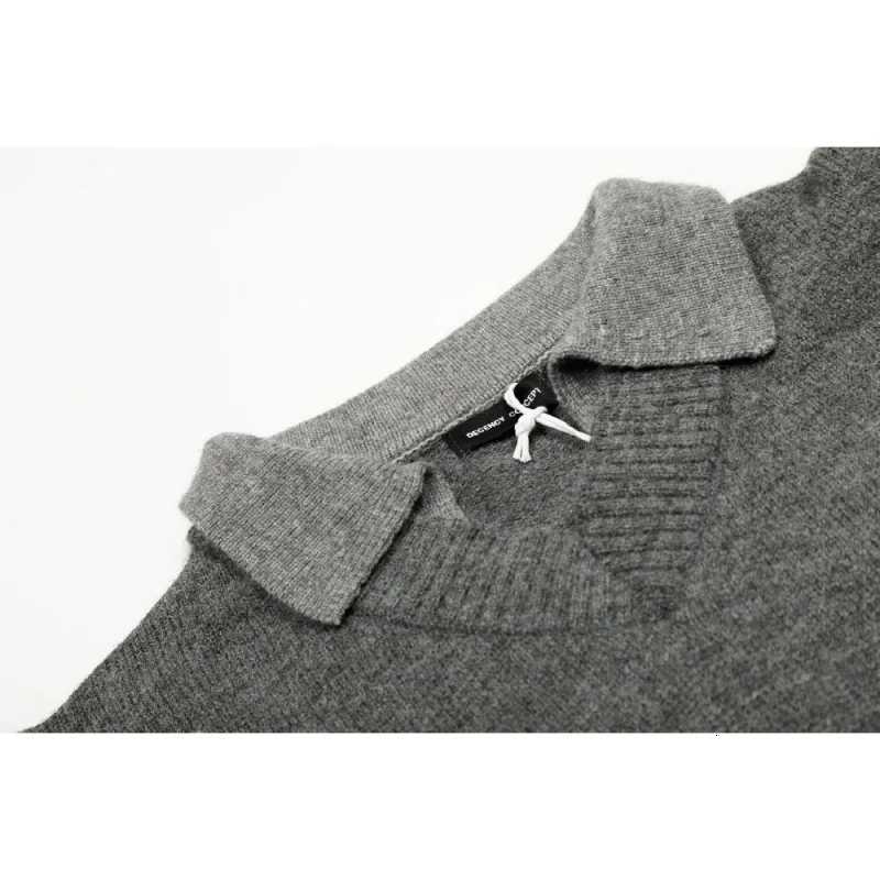Mens Gray Polo Collar VNeck Sweater 2025 Autumn New Business Style Casual Knitted TopT251025