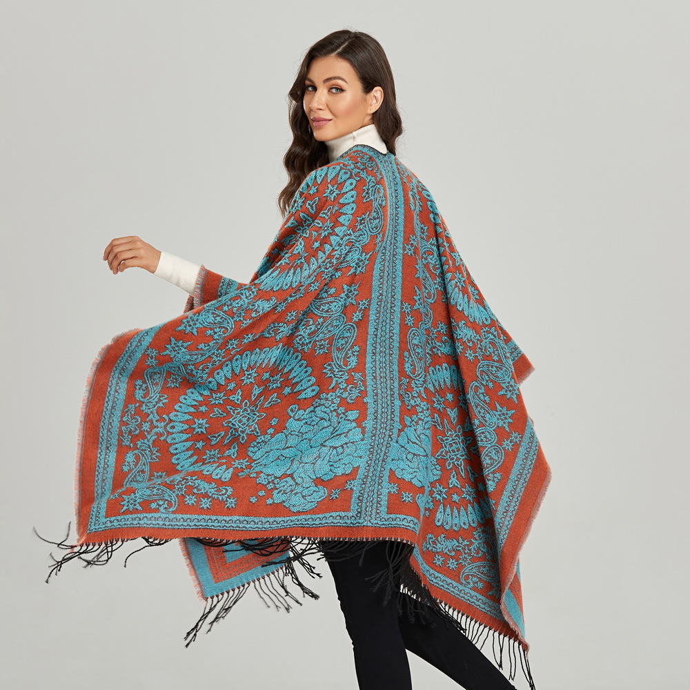 Autumn Winter Scarf Womens Ethnic Style Shawl Scarf Split Cape Travel Outerwear Warm Cape