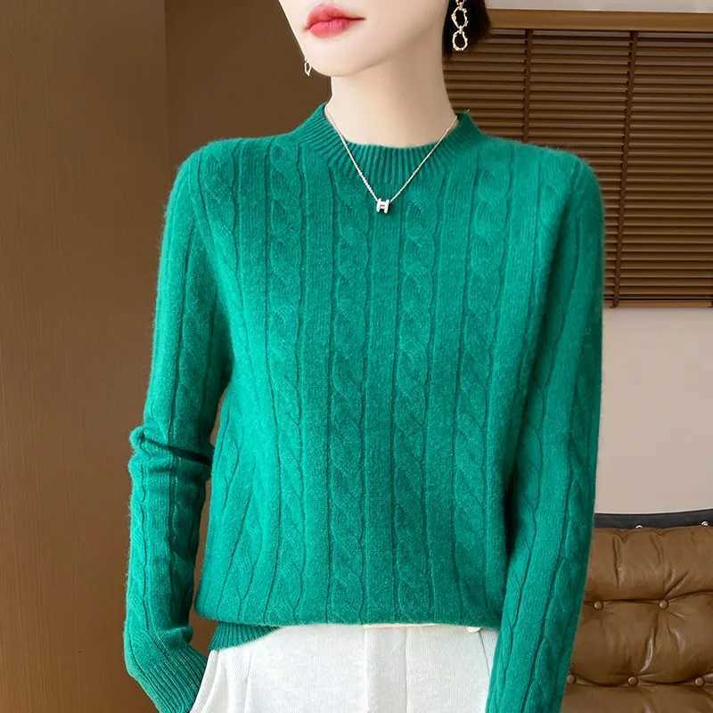Women Winter Sweater 100 Merino Wool Thick Warm ONeck Pullover Twist Flower Cashmere Knitwear Casual Korean Popular ClothesT251025
