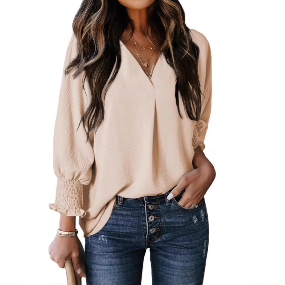2025 Autumn Winter New Women's V-neck Casual Long Sleeve Loose Shirt Top Blouse T-shirt