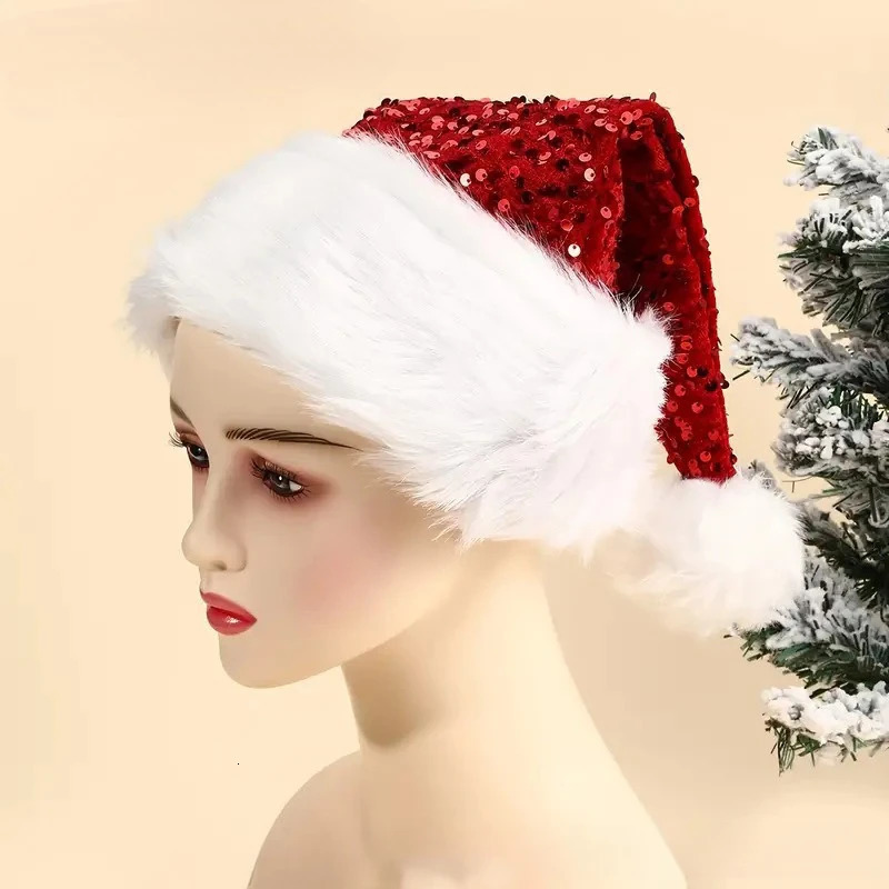 Christmas Decoration Atmosphere Hat Double Hat Plush Hat Adult Large Thickened Long Hair Christmas Hat 251023