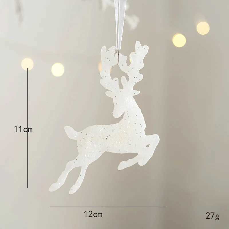 Christmas Tree Hanging Pendants Glitter Small Xmas Deer Oranments Xmas Elk Merry Christmas Decor Happy New Year 2025 White Deer C251024
